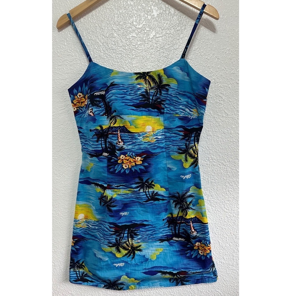 Royal Creations Style Hawaii Aloha Tropical Sunset Print Mini Dress Blue